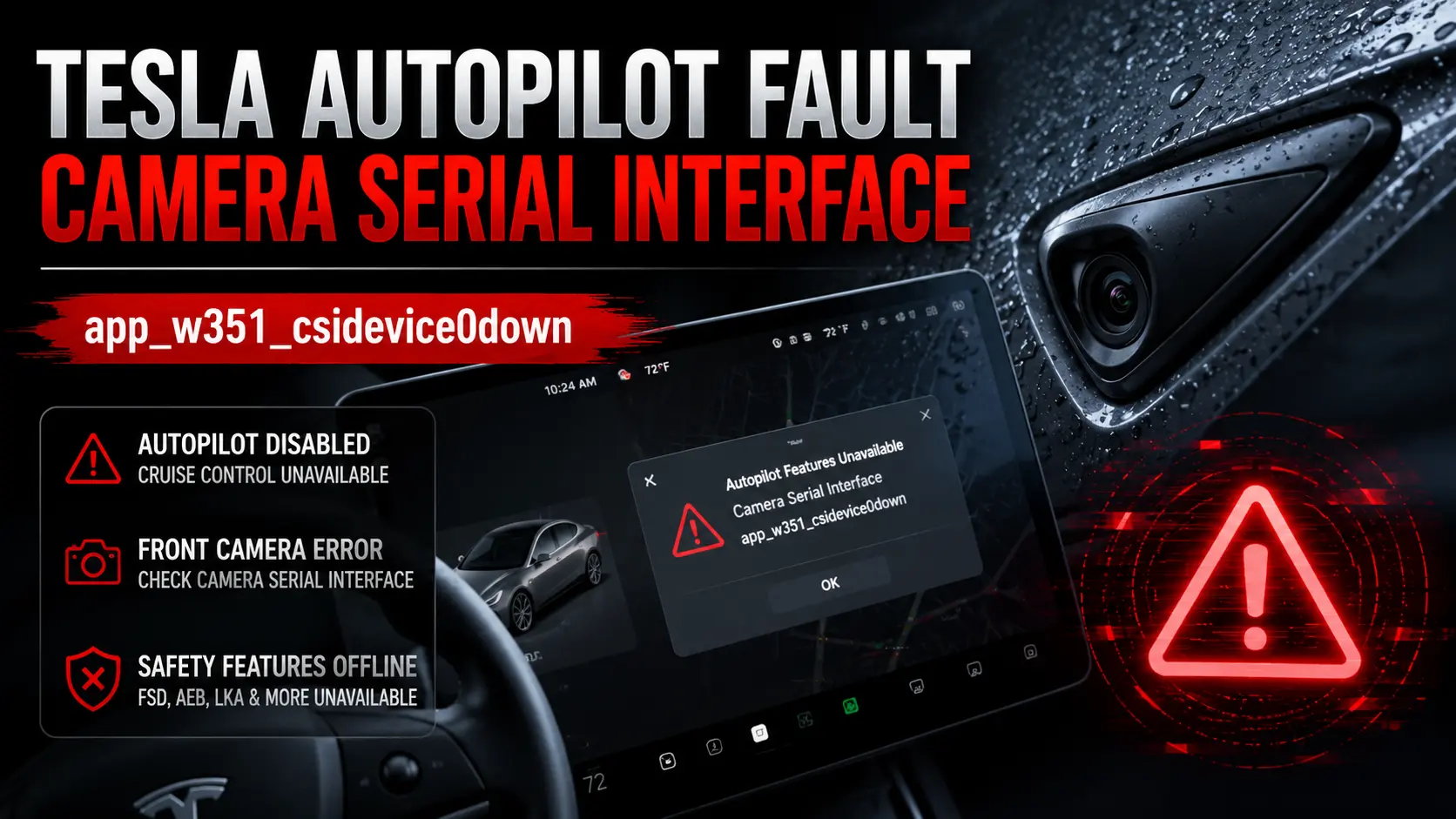 Getting the app_w351_csidevice0down error on your Tesla? CSI camera offline = no Autopilot.